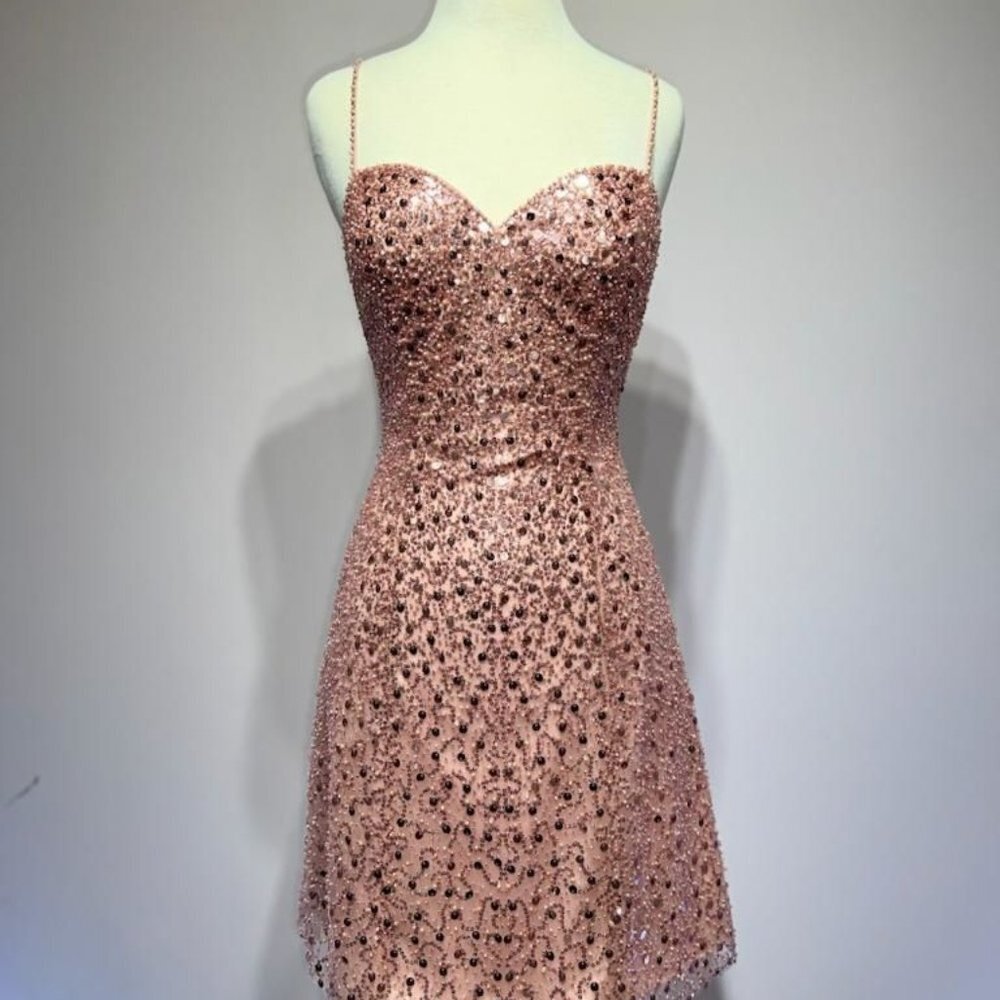 NEW SHORT OFF SHOULDER SLEEVELESS A-LINE DRESS EMBROIDERED WITH BEADS CD B2318